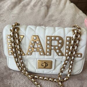 Karl Lagerfeld White Shoulder Bag with Gold Chain